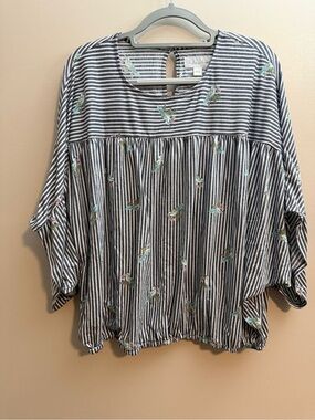 Blue Stripe Peasant Top - Unknown Brand